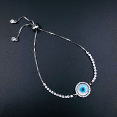 Copper American Diamonds Crystal Silver Evil Eye Charms Slider Adjustable Bracelet For Women Girls