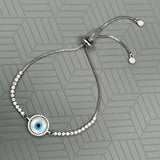 Copper American Diamonds Crystal Silver Evil Eye Charms Slider Adjustable Bracelet For Women Girls