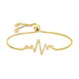 Lightening Heartbeat Cardiogram Gold Cubic Zirconia Slider Bracelet
