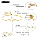 Lightening Heartbeat Cardiogram Gold Cubic Zirconia Slider Bracelet