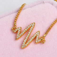 Lightening Heartbeat Cardiogram Gold Cubic Zirconia Slider Bracelet