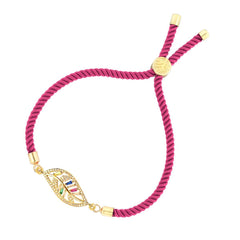 Leaf Petal Floral Gold Pink Cubic Zirconia Adjustable Thread Bracelet