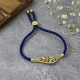 Leaf Petal Floral Gold Blue Cubic Zirconia Adjustable Thread Bracelet