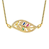 Leaf Petal Floral Gold American Diamond Necklace Pendant Chain Women