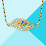 Leaf Petal Floral Gold American Diamond Necklace Pendant Chain Women