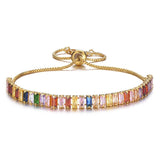 Gold Colorful Rainbow Cubic Zirconia American Diamond Slider Bracelet