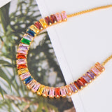 Gold Colorful Rainbow Cubic Zirconia American Diamond Slider Bracelet