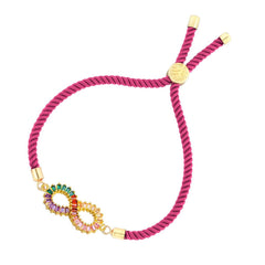 Infinity Rainbow Gold Pink Cubic Zirconia Adjustable Thread Bracelet