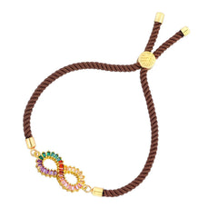 Infinity Rainbow Gold Brown Cubic Zirconia Adjustable Thread Bracelet