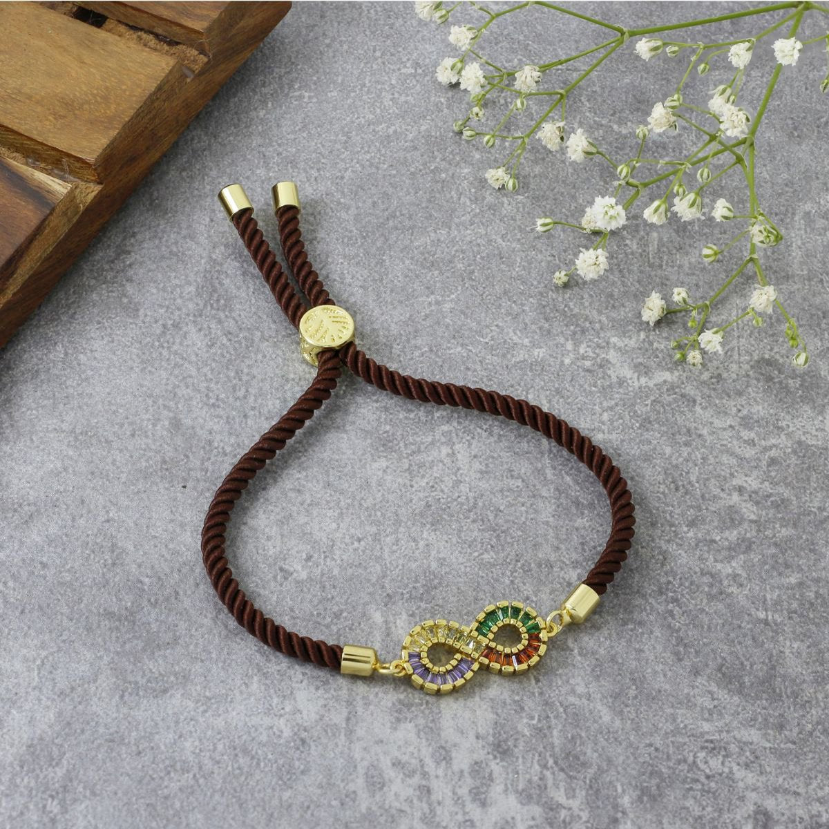 Infinity Rainbow Gold Brown Cubic Zirconia Adjustable Thread Bracelet