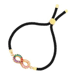 Infinity Rainbow Gold Black Cubic Zirconia Adjustable Thread Bracelet