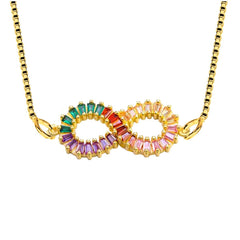 Infinity Love Colorful Rainbow Diamond Necklace Pendant Chain Women