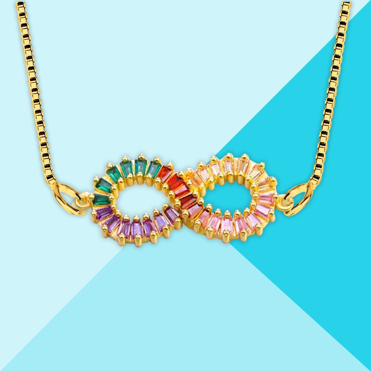 Infinity Love Colorful Rainbow Diamond Necklace Pendant Chain Women