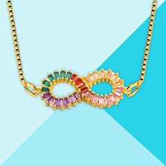 Infinity Love Colorful Rainbow Diamond Necklace Pendant Chain Women