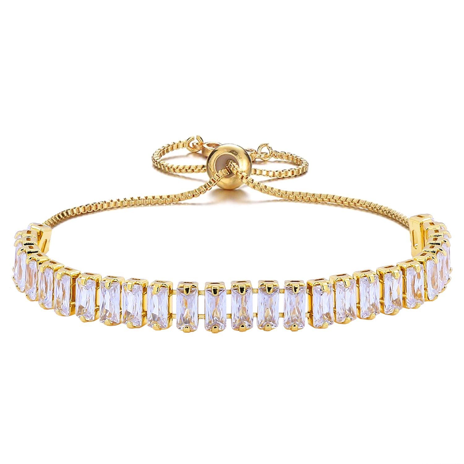 Gold Baguette Cubic Zirconia American Diamond Slider Tennis Bracelet