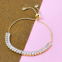 Gold Baguette Cubic Zirconia American Diamond Slider Tennis Bracelet