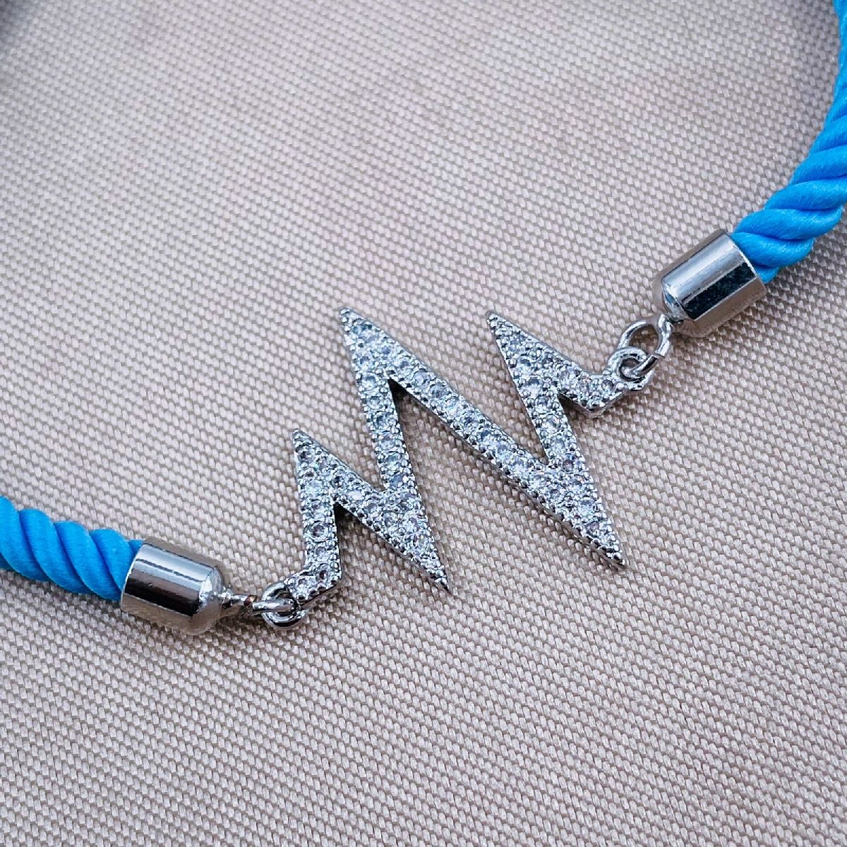 Lifeline Heart beat Copper Silver Blue Cubic Zirconia Thread