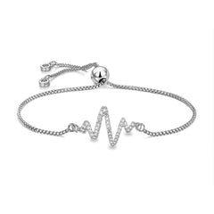 Lightening Heartbeat Cardiogram Silver Cubic Zirconia Slider Bracelet