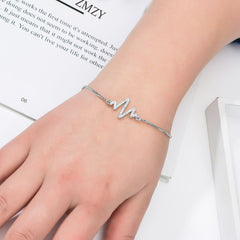 Lightening Heartbeat Cardiogram Silver Cubic Zirconia Slider Bracelet
