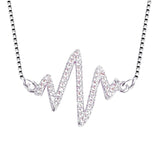 Lightning Heartbeat Lifeline Pulse Cardiogram Gold Cubic Zirconia Necklace Pendant Charm Chain