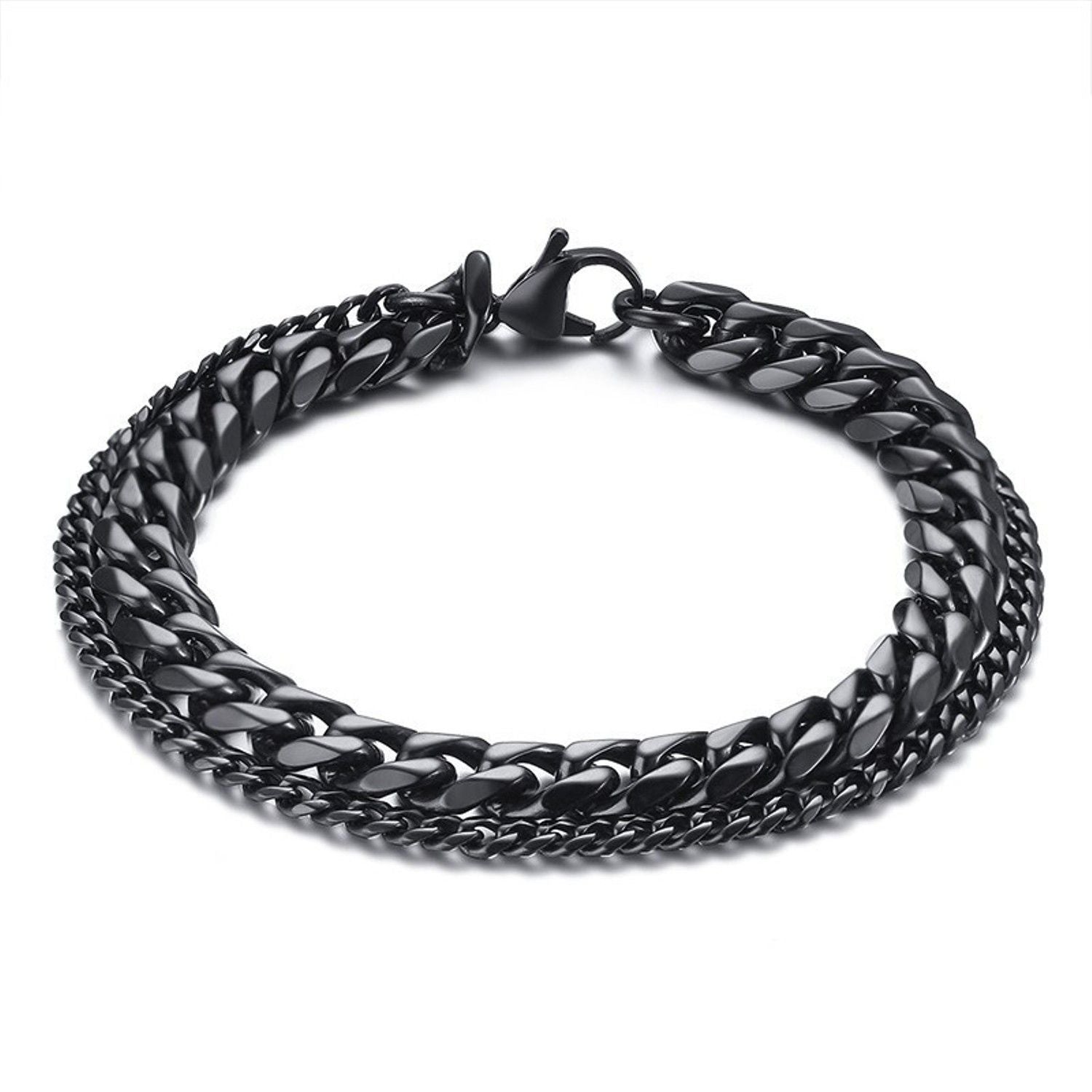 Layered Wrist Wrap Black Stainless Steel Curb Chain Bracelet