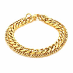 Layered Wrist Wrap Gold Stainless Steel Curb Popcorn Chain Bracelet