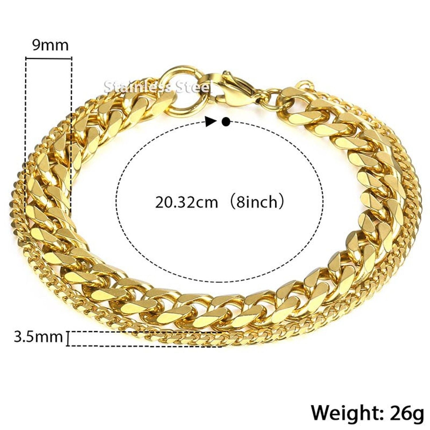 Layered Wrist Wrap Gold Stainless Steel Curb Popcorn Chain Bracelet