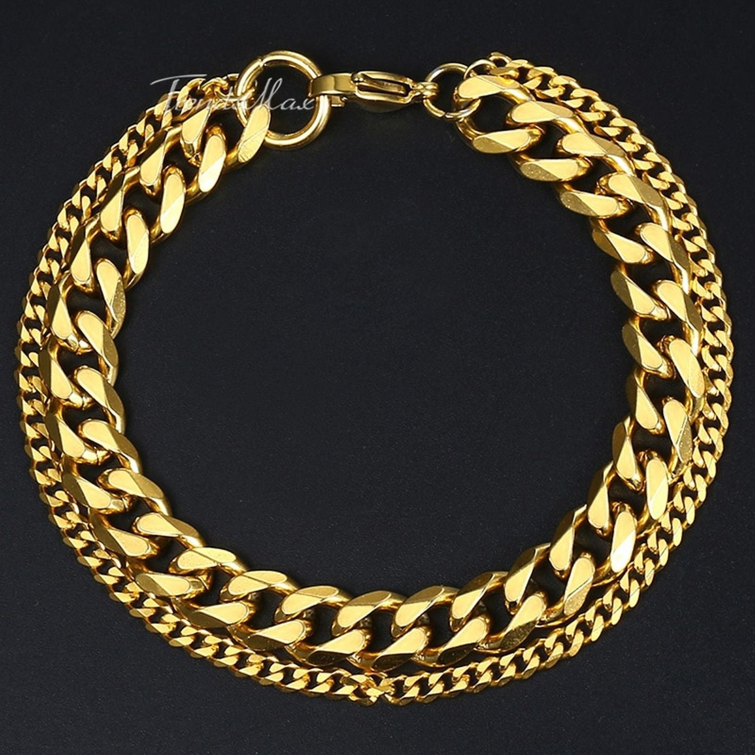 Layered Wrist Wrap Gold Stainless Steel Curb Chain Bracelet