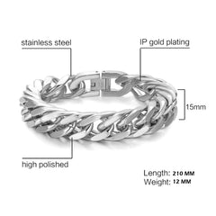 Glossy Silver Curb Cuban 316L Stainless Steel Bracelet For Men