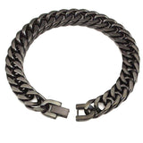 Glossy Black Curb Cuban 316L Stainless Steel Bracelet For Men