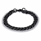 Double Layered Black Silver 316L Stainless Steel Curb Chain Bracelet