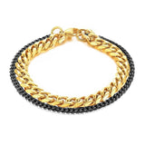 Double Layered Black Gold 316L Stainless Steel Curb Chain Bracelet