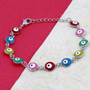 Turkish Evil Eye Lucky Multi Colour Silver Bracelet For Women