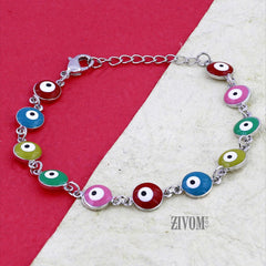 Turkish Evil Eye Lucky Multi colour Silver Bracelet for Women