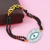 Turkish Blue Gold Evil Eye Good Luck Cubic Zirconia American Diamond Adjustable Hand Wrist Mangalsutra Bracelet Women