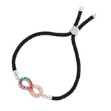 Infinity Rainbow Silver Black Cubic Zirconia Thread Bracelet