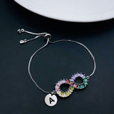 Infinity Rainbow Silver Cubic Zirconia Medallion Charm Adjustable Slider Bracelet Women