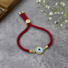 Turkish Evil Eye Baguette Gold Pink Cubic Zirconia Thread Bracelet