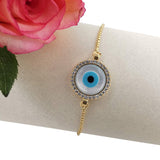 Gold Blue Evil Eye Nazariya Mother Of Pearl Cubic Zirconia American Diamond Adjustable Bracelet