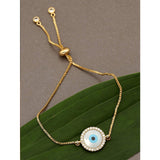 Gold Blue Evil Eye Nazariya Mother Of Pearl Cubic Zirconia American Diamond Adjustable Bracelet