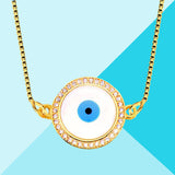 Round Turkish Evil Eye American Diamond Silver Necklace Pendant Chain