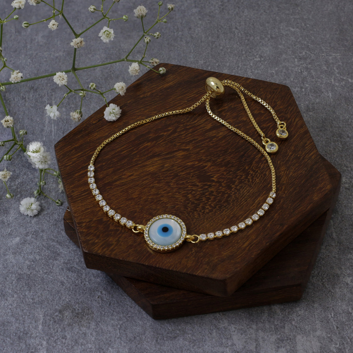 Gold Round Slider Turkish Evil Eye Bracelet For Women