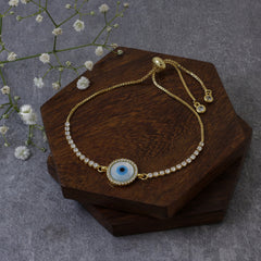 Gold Round Slider Turkish Evil Eye Bracelet For Women