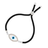 Oval Evil Eye Mother Of Pearl Cz Silver Black Thread Bracelet