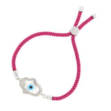 Evil Eye Hamsa Mother Of Pearl Silver Pink Cz Thread Bracelet