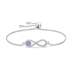 Silver Blue Evil Eye Nazariya Infinity Cubic Zirconia American Diamond Adjustable Slider Bracelet