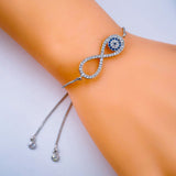 Silver Blue Evil Eye Nazariya Infinity Cubic Zirconia American Diamond Adjustable Slider Bracelet