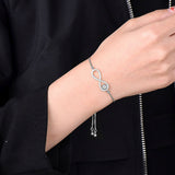 Silver Blue Evil Eye Nazariya Infinity Cubic Zirconia American Diamond Adjustable Slider Bracelet