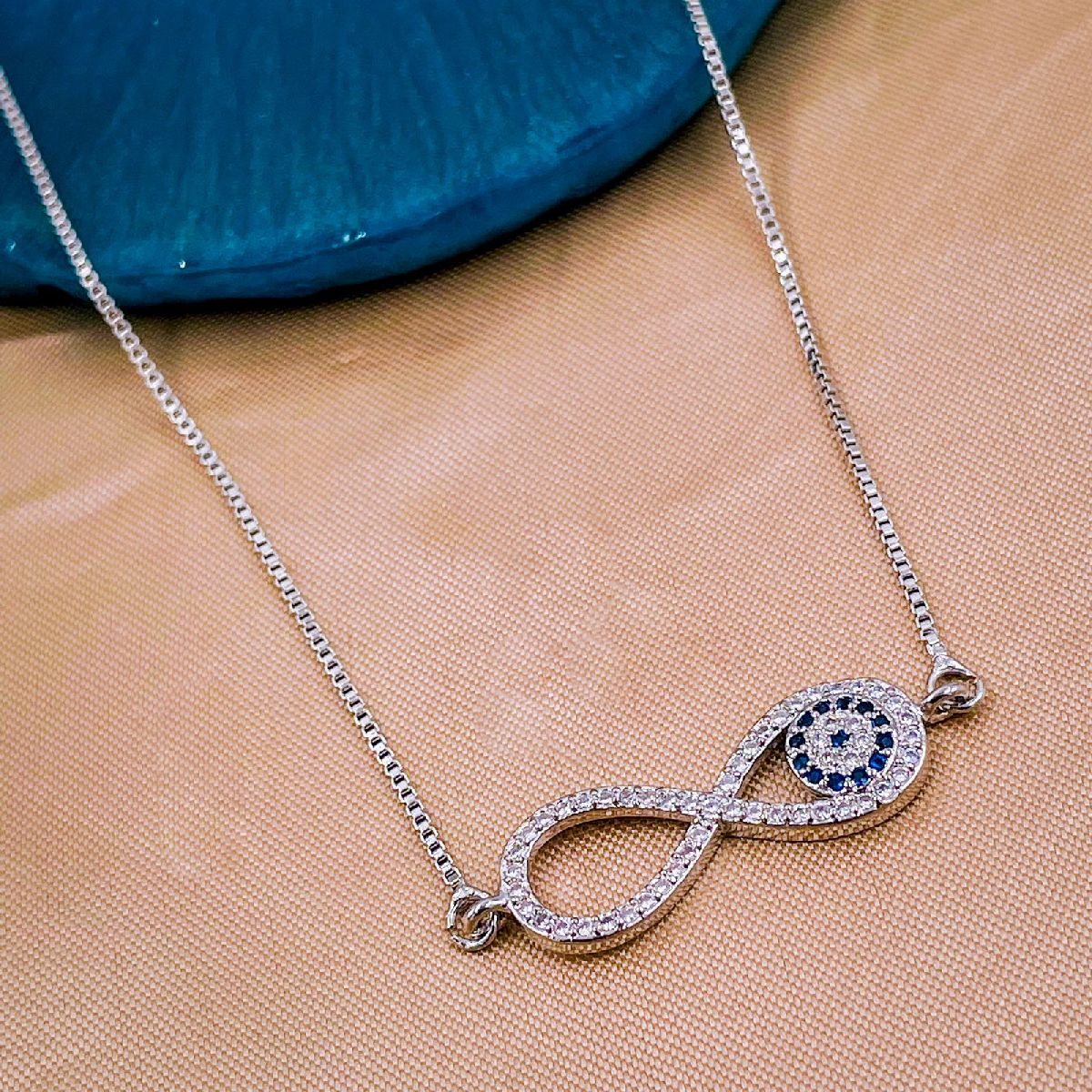 Infinity Turkish Evil Eye American Diamond Silver Necklace Pendant Chain