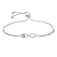 Blue Silver Slider Infinity Turkish Evil Eye Bracelet For Women